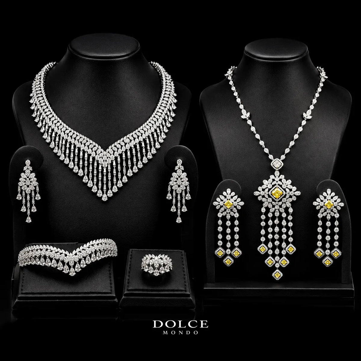 Isabel White Yellow Luxury Combo Set in High Quality Class Zircon Stone Rhodium Plated