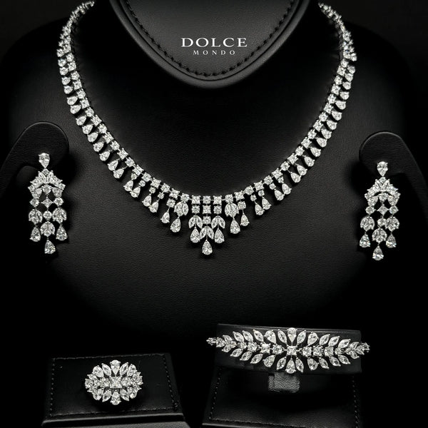 Laura White Luxury Bridal Full Set in High Quality Class Zircon Simulated Diamond Stones Rhodium Plated