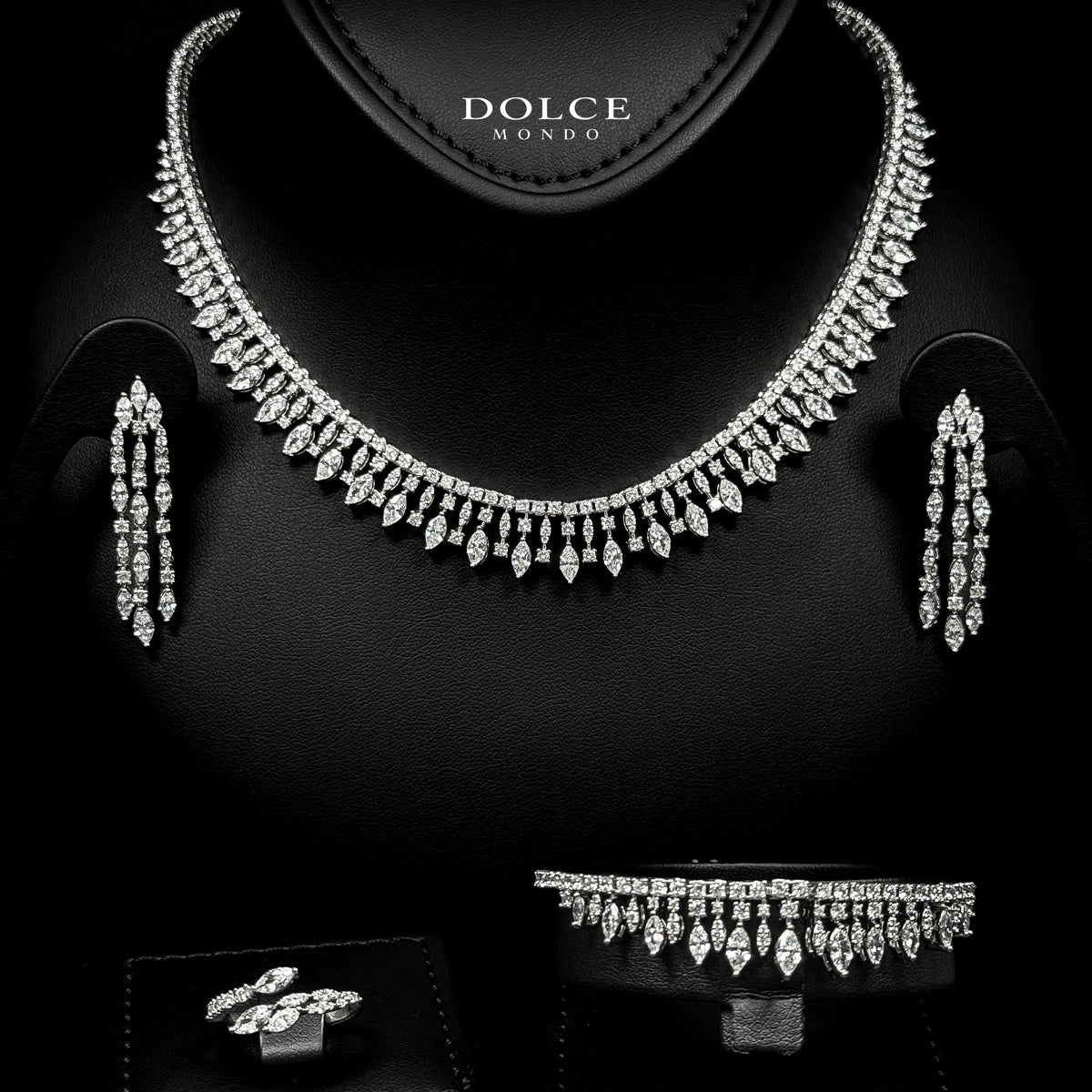 Mila White Teardrop Luxury Bridal Full Set in High Quality Class Zircon Simulated Diamond Stones Rhodium Plated