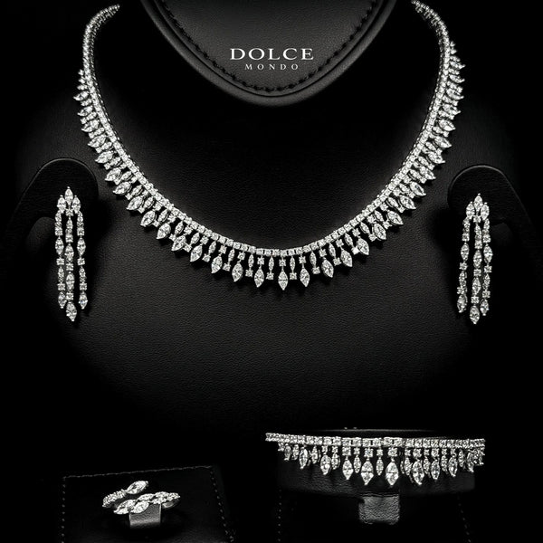 Mila White Teardrop Luxury Bridal Full Set in High Quality Class Zircon Simulated Diamond Stones Rhodium Plated