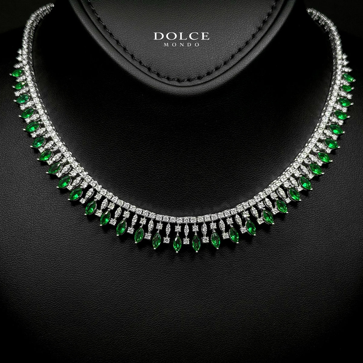Mila Green Teardrop Luxury Bridal Full Set in High Quality Class Zircon Simulated Diamond Stones Rhodium Plated