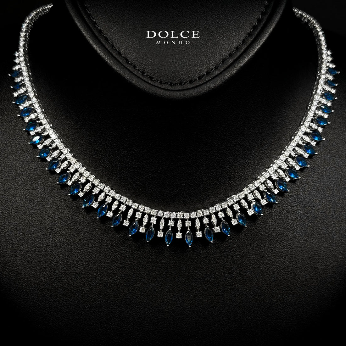Mila Blue Teardrop Luxury Bridal Full Set in High Quality Class Zircon Simulated Diamond Stones Rhodium Plated