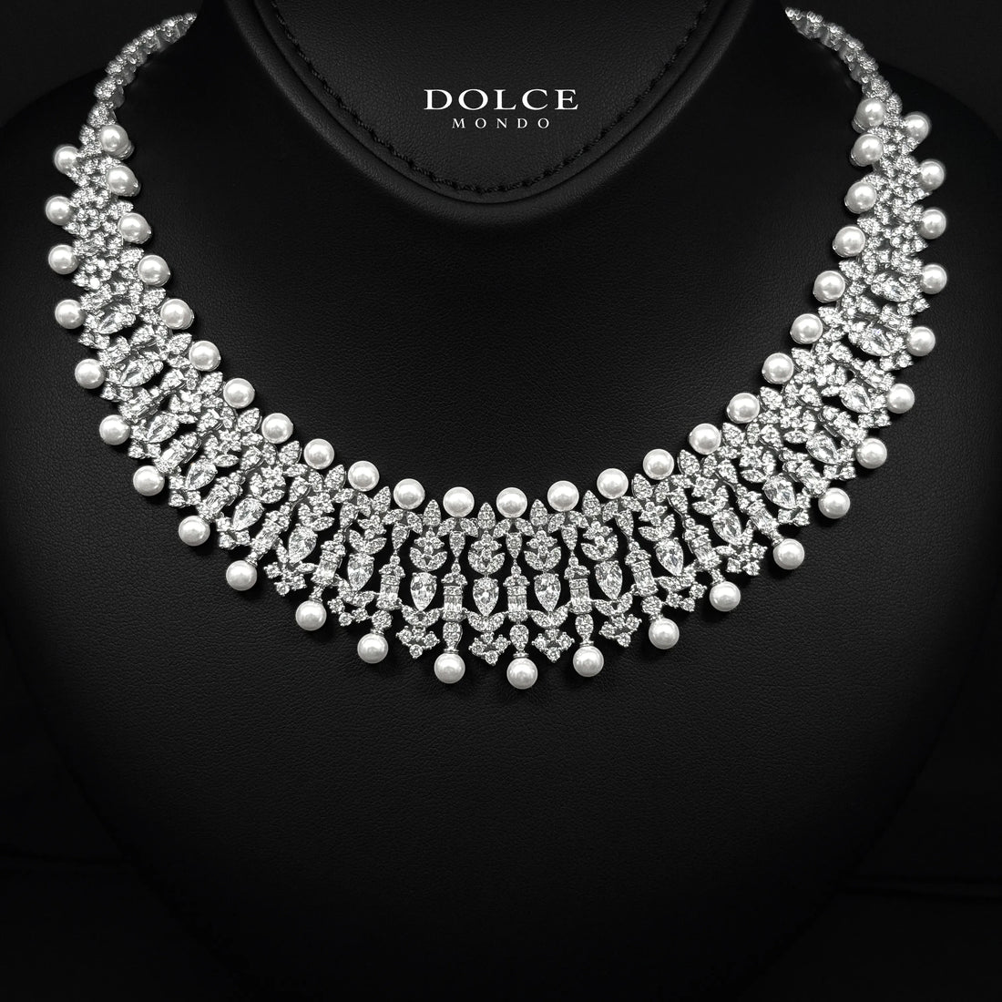 Anna Pearl White Luxury Bridal Full Set in High Quality Class Zircon Simulated Diamond Stones Rhodium Plated