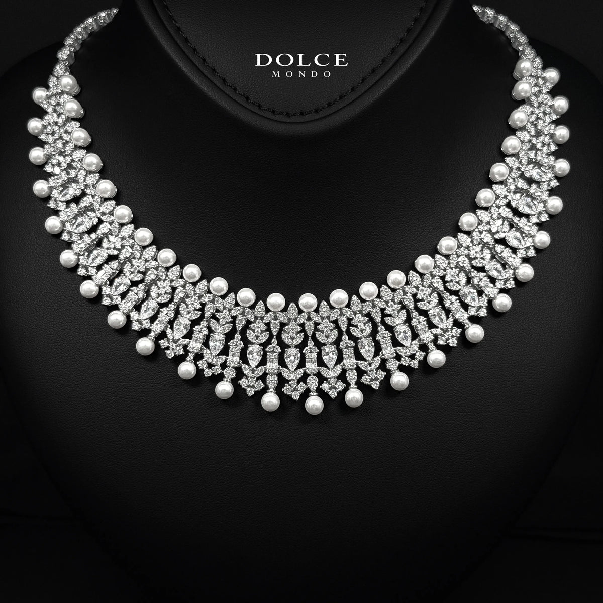 Anna Pearl White Luxury Bridal Full Set in High Quality Class Zircon Simulated Diamond Stones Rhodium Plated