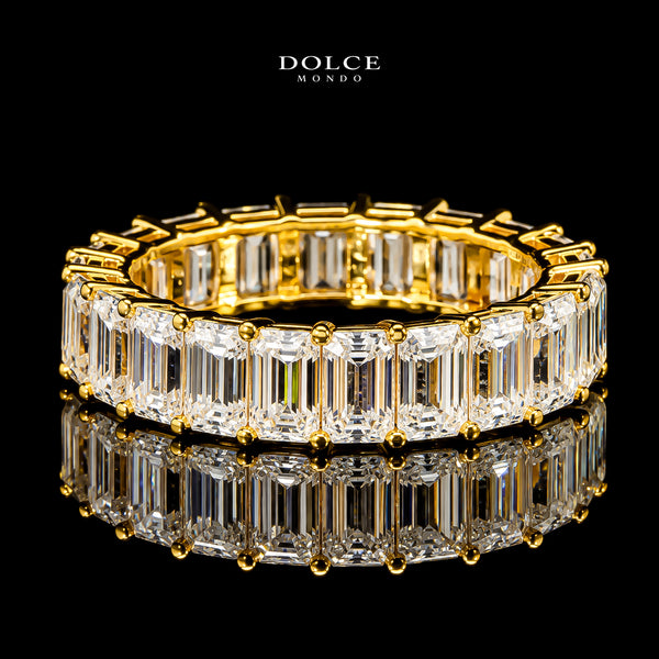 Emerald Cut Eternity GRA Certified Moissanite Ring in 18K Gold Plated 925 Sterling Silver – 6.16 Carat