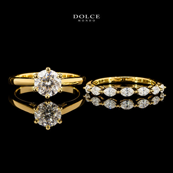 Round Cut Dual Ring Set GRA Certified Moissanite Ring in 18K Gold Plated 925 Sterling Silver – 1.48 Carat