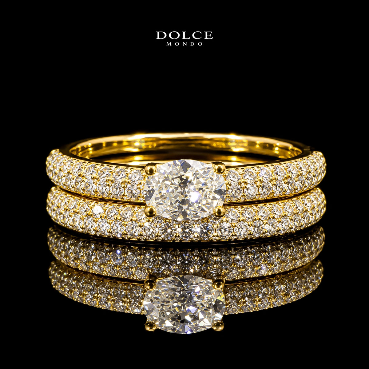 Round Cut Dual Ring Set GRA Certified Moissanite Ring in 18K Gold Plated 925 Sterling Silver – 1.06 Carat