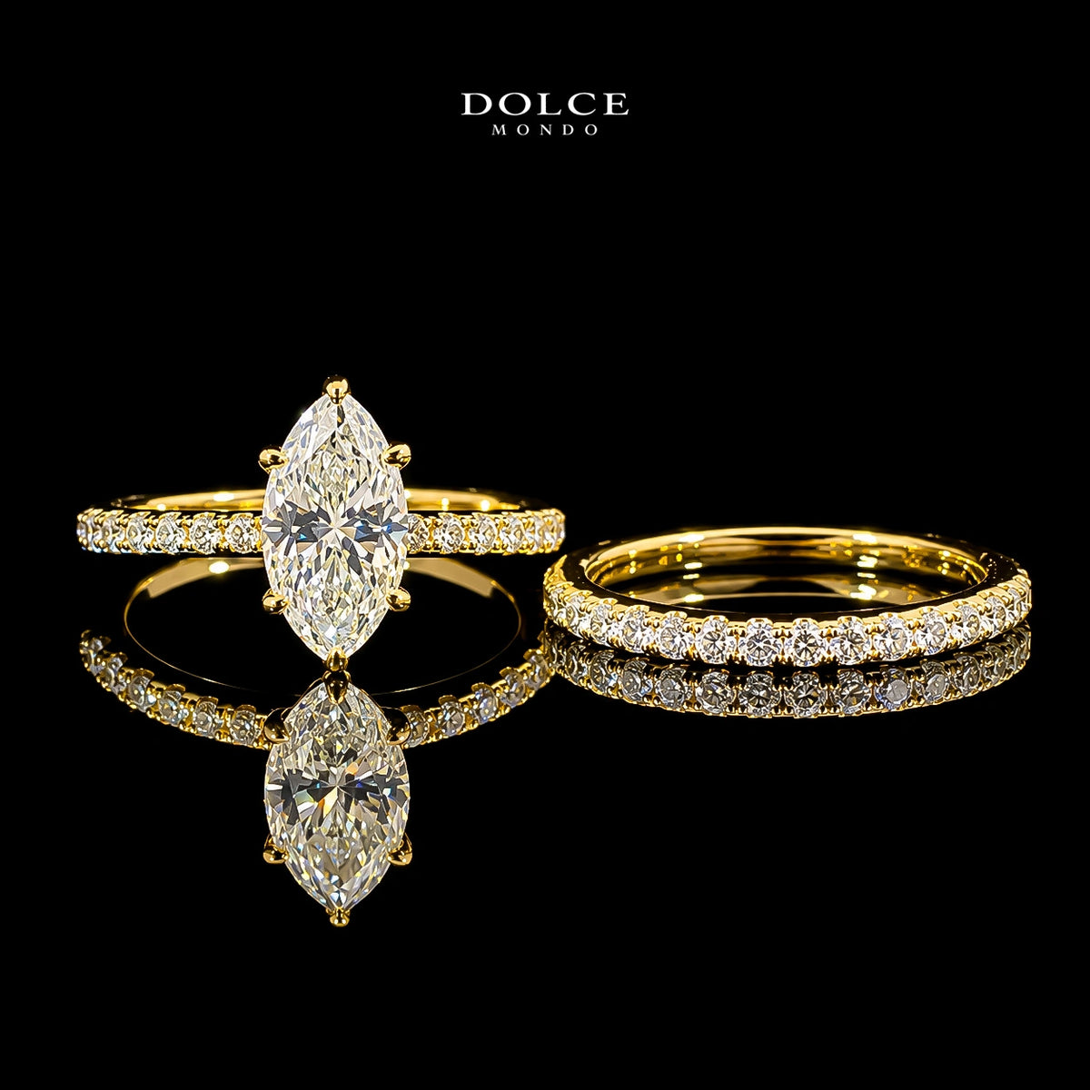 Marquise Cut Bridal Ring Set GRA Certified Moissanite Ring in 18K Gold Plated 925 Sterling Silver – 2.19 Carat