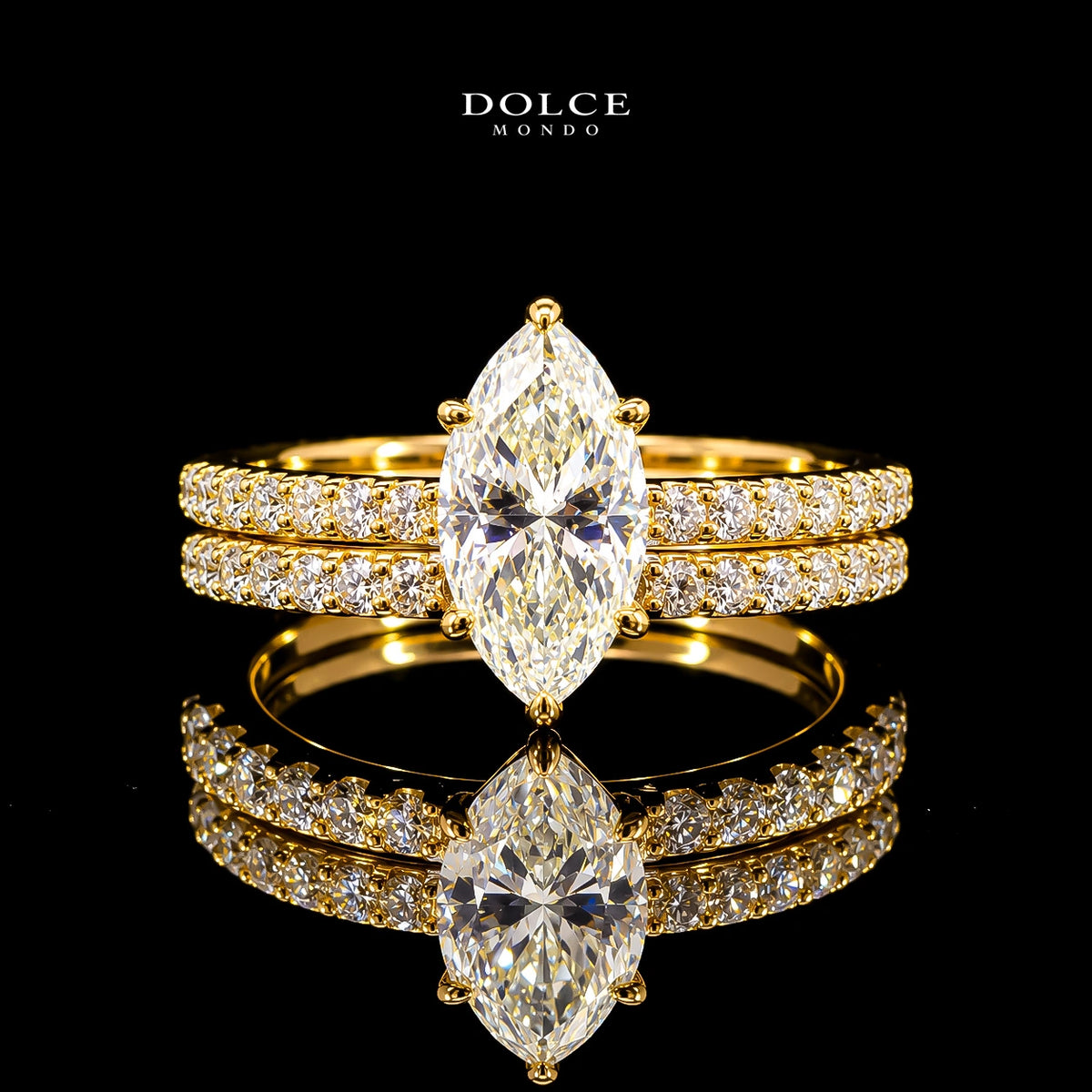 Marquise Cut Bridal Ring Set GRA Certified Moissanite Ring in 18K Gold Plated 925 Sterling Silver – 2.19 Carat