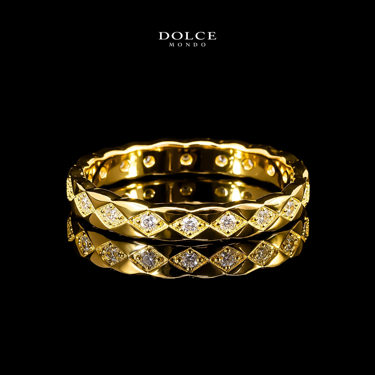 Round Cut Geometric Band GRA Certified Moissanite Ring in 18K Gold Plated 925 Sterling Silver – 0.28 Carat