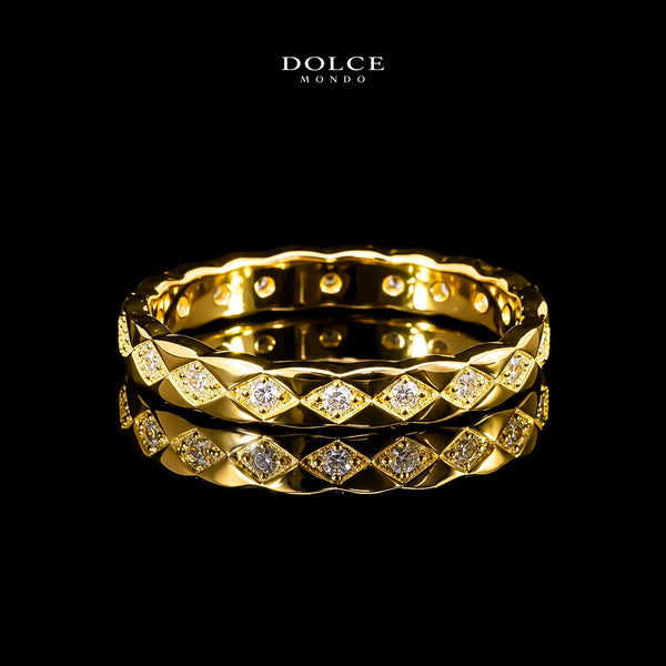 Round Cut Geometric Band GRA Certified Moissanite Ring in 18K Gold Plated 925 Sterling Silver – 0.28 Carat