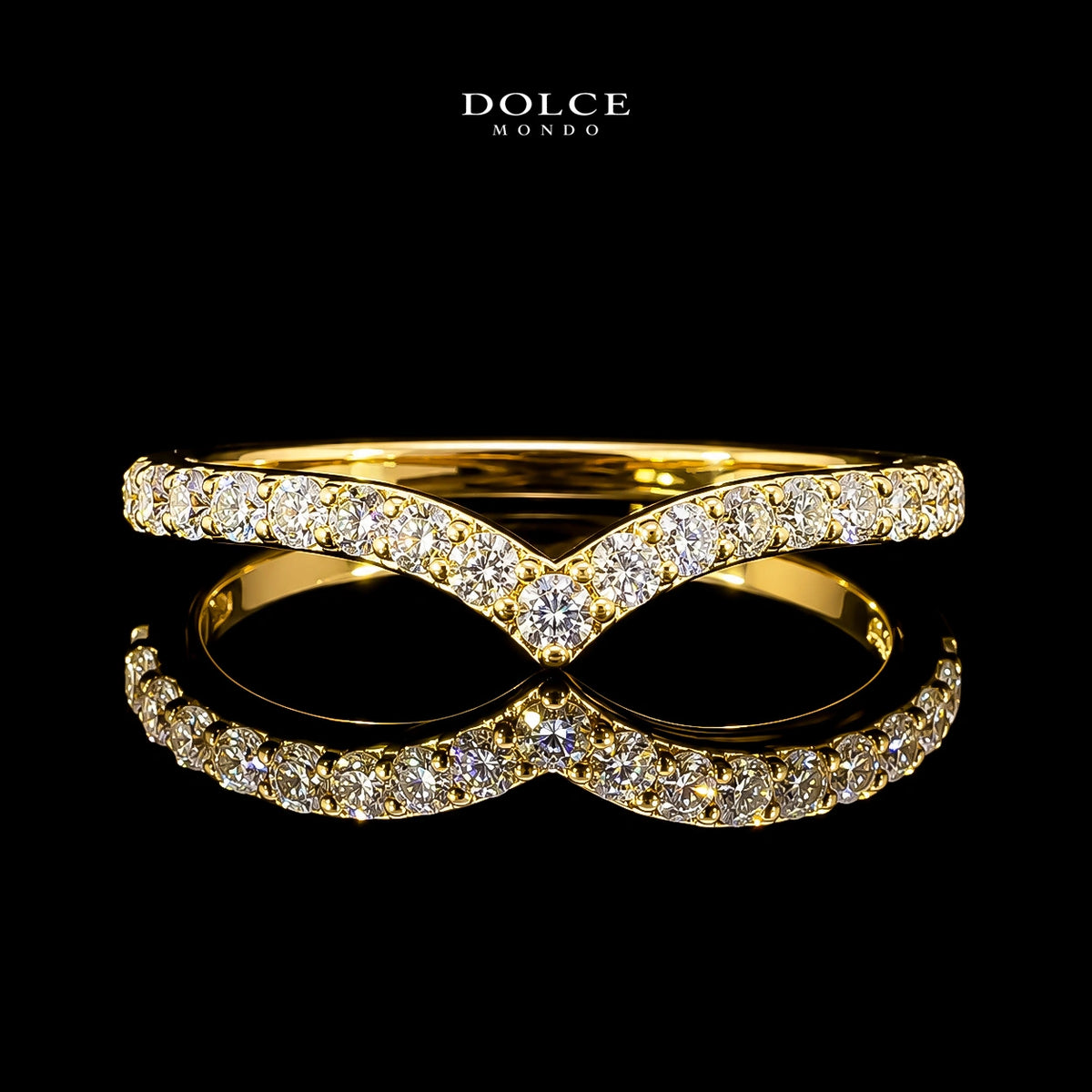Round Cut Chevron Pave GRA Certified Moissanite Ring in 18K Gold Plated 925 Sterling Silver – 0.49 Carat