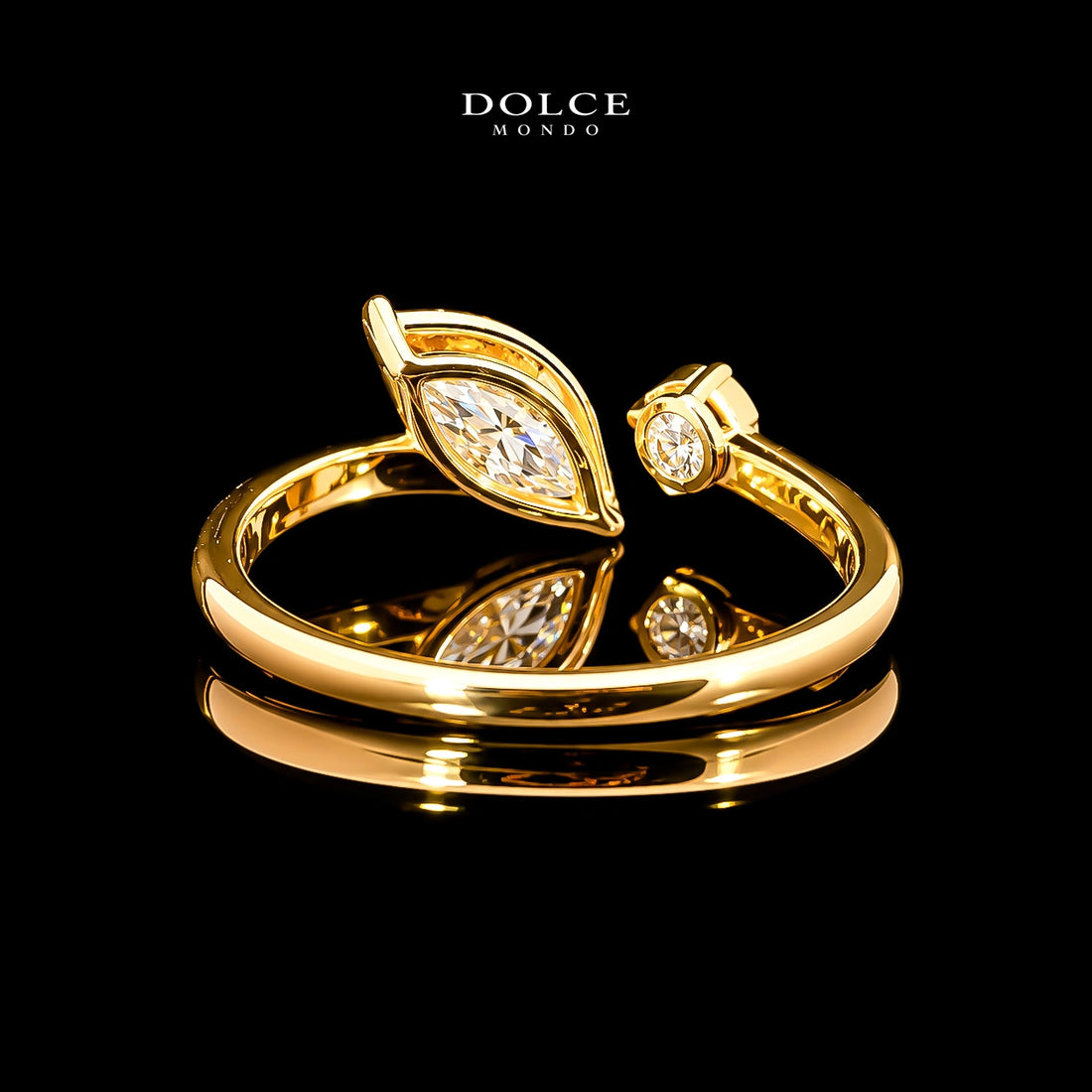 Round and Marquise Cut Toi et Moi GRA Certified Moissanite Ring in 18K Gold Plated 925 Sterling Silver – 1.19 Carat