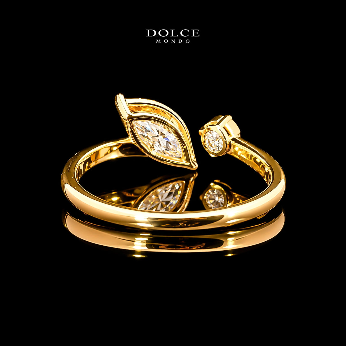 Round and Marquise Cut Toi et Moi GRA Certified Moissanite Ring in 18K Gold Plated 925 Sterling Silver – 1.19 Carat