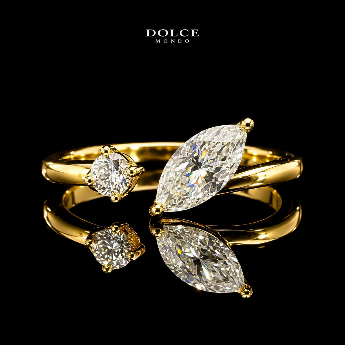Round and Marquise Cut Toi et Moi GRA Certified Moissanite Ring in 18K Gold Plated 925 Sterling Silver – 1.19 Carat