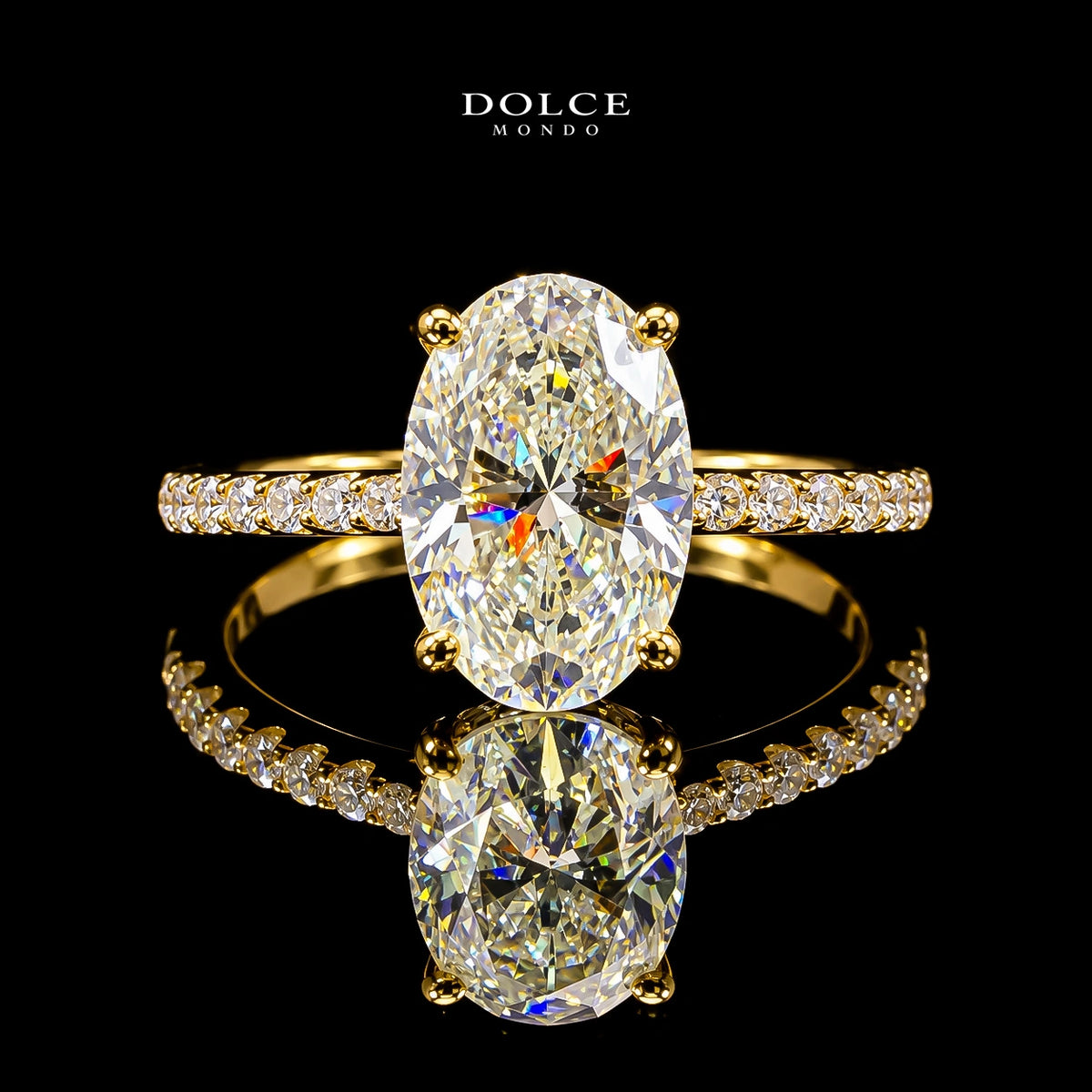 Oval Cut Pave GRA Certified Moissanite Ring in 18K Gold Plated 925 Sterling Silver – 3.76 Carat