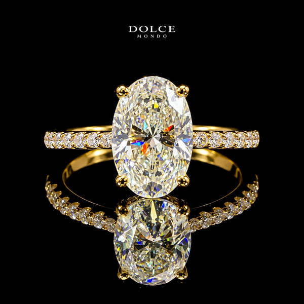 Oval Cut Pave GRA Certified Moissanite Ring in 18K Gold Plated 925 Sterling Silver – 3.76 Carat
