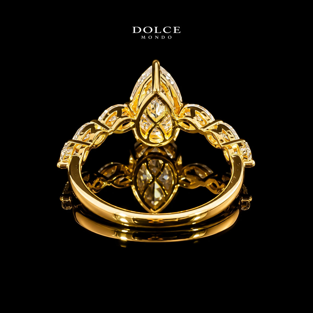 Pear Cut Marquise Accent GRA Certified Moissanite Ring in 18K Gold Plated 925 Sterling Silver – 2.82 Carat