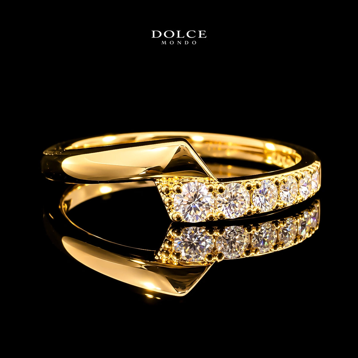 Round Cut Modern Geometric GRA Certified Moissanite Ring in 18K Gold Plated 925 Sterling Silver – 0.26 Carat
