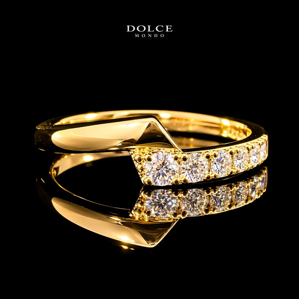 Round Cut Modern Geometric GRA Certified Moissanite Ring in 18K Gold Plated 925 Sterling Silver – 0.26 Carat