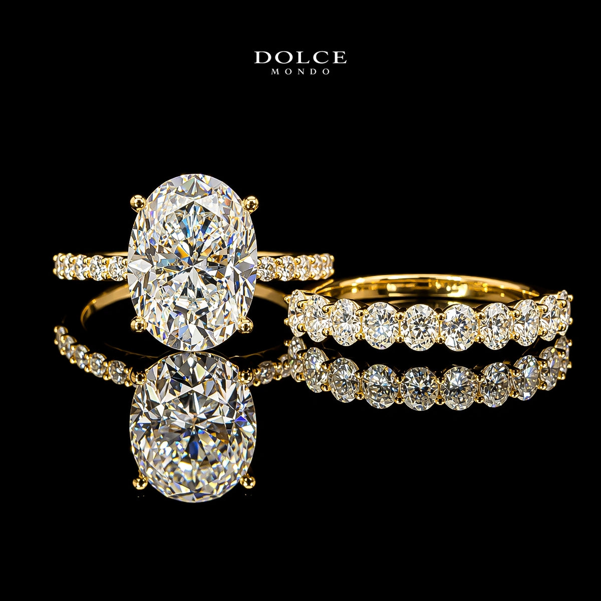 Oval Cut Dual Ring Set GRA Certified Moissanite Ring in 18K Gold Plated 925 Sterling Silver – 8.25 Carat