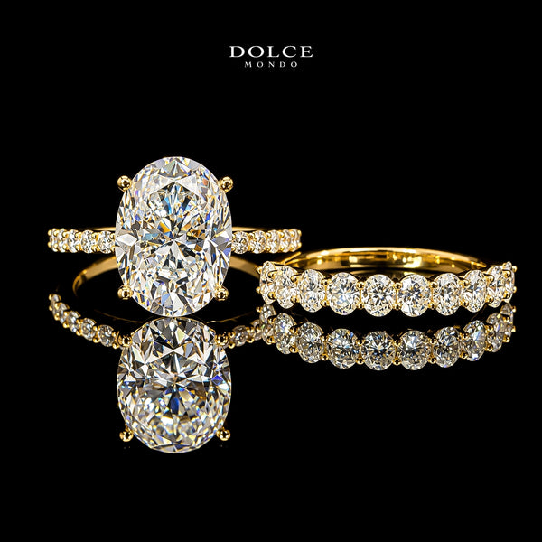 Oval Cut Dual Ring Set GRA Certified Moissanite Ring in 18K Gold Plated 925 Sterling Silver – 8.25 Carat