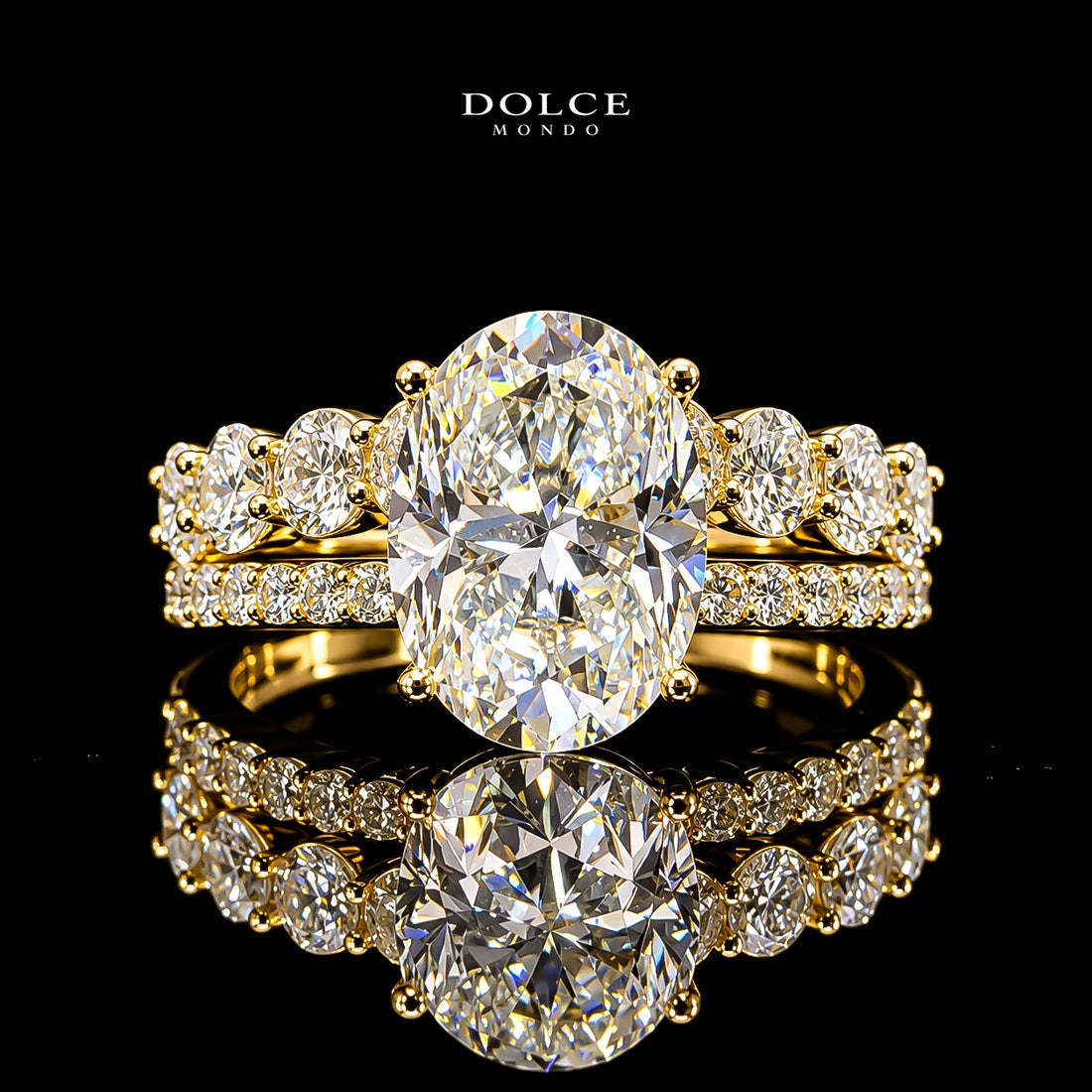 Oval Cut Dual Ring Set GRA Certified Moissanite Ring in 18K Gold Plated 925 Sterling Silver – 8.25 Carat