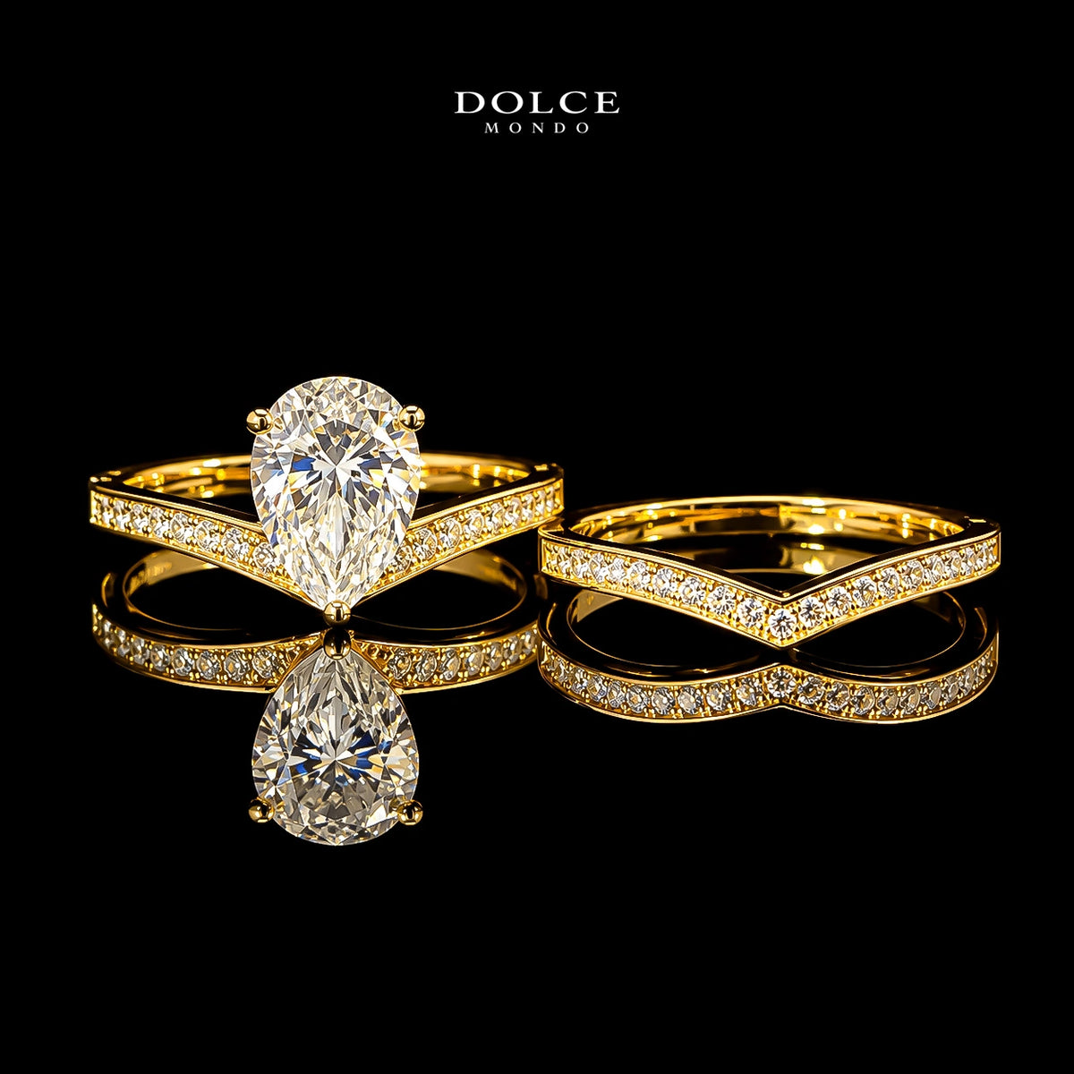 Pear Cut Bridal Ring Set GRA Certified Moissanite Ring in 18K Gold Plated 925 Sterling Silver – 1.40 Carat