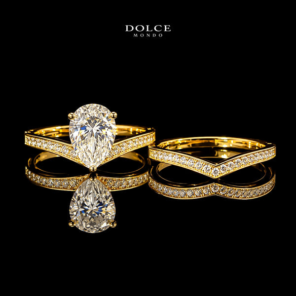 Pear Cut Bridal Ring Set GRA Certified Moissanite Ring in 18K Gold Plated 925 Sterling Silver – 1.40 Carat