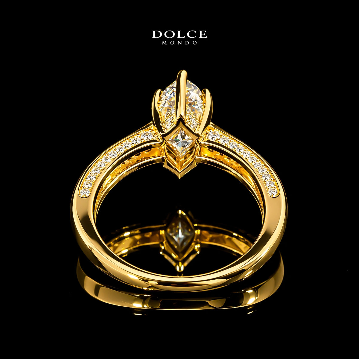 Marquise Cut Split Shank GRA Certified Moissanite Ring in 18K Gold Plated 925 Sterling Silver – 1.68 Carat
