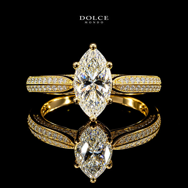Marquise Cut Split Shank GRA Certified Moissanite Ring in 18K Gold Plated 925 Sterling Silver – 1.68 Carat