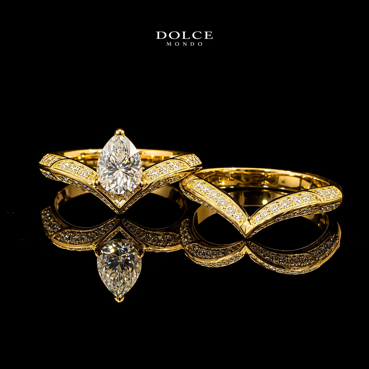 Pear Cut Bridal Ring Set GRA Certified Moissanite Ring in 18K Gold Plated 925 Sterling Silver – 1.94 Carat