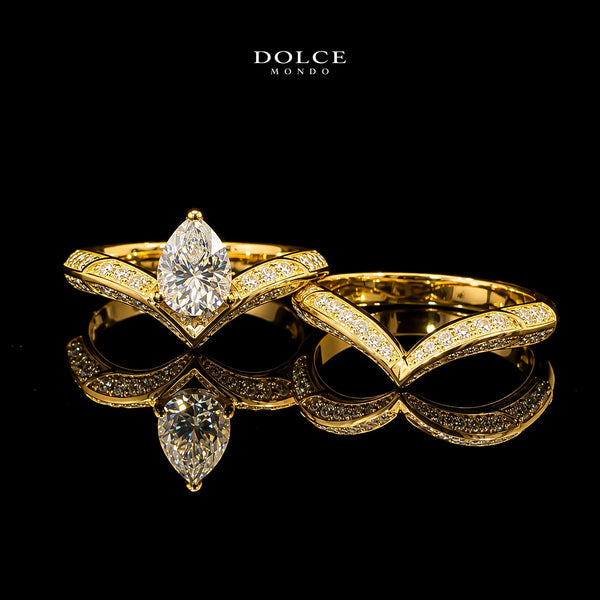 Pear Cut Bridal Ring Set GRA Certified Moissanite Ring in 18K Gold Plated 925 Sterling Silver – 1.94 Carat