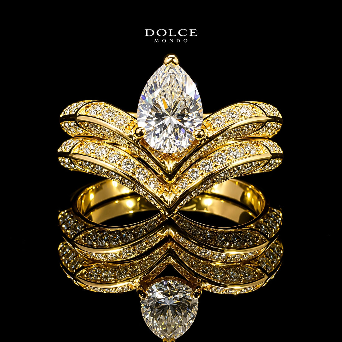 Pear Cut Bridal Ring Set GRA Certified Moissanite Ring in 18K Gold Plated 925 Sterling Silver – 1.94 Carat