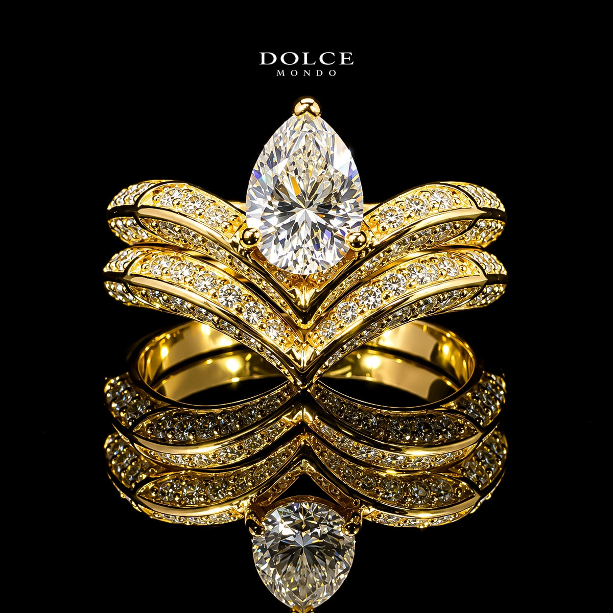 Pear Cut Bridal Ring Set GRA Certified Moissanite Ring in 18K Gold Plated 925 Sterling Silver – 1.94 Carat