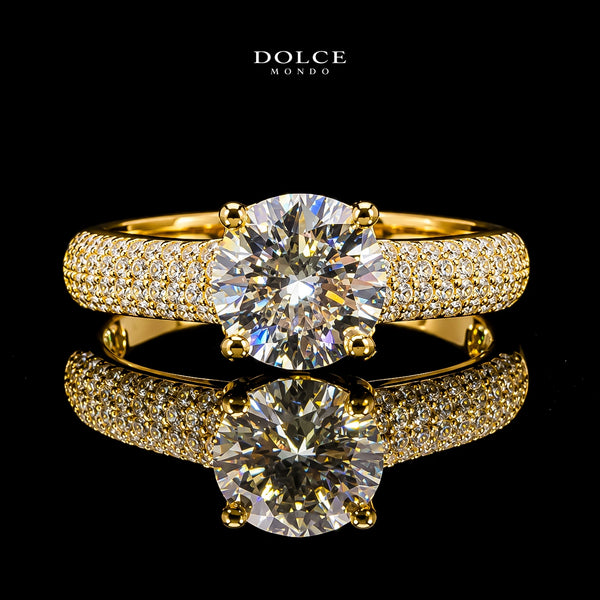 Round Cut Pave Solitaire GRA Certified Moissanite Ring in 18K Gold Plated 925 Sterling Silver – 2.25 Carat