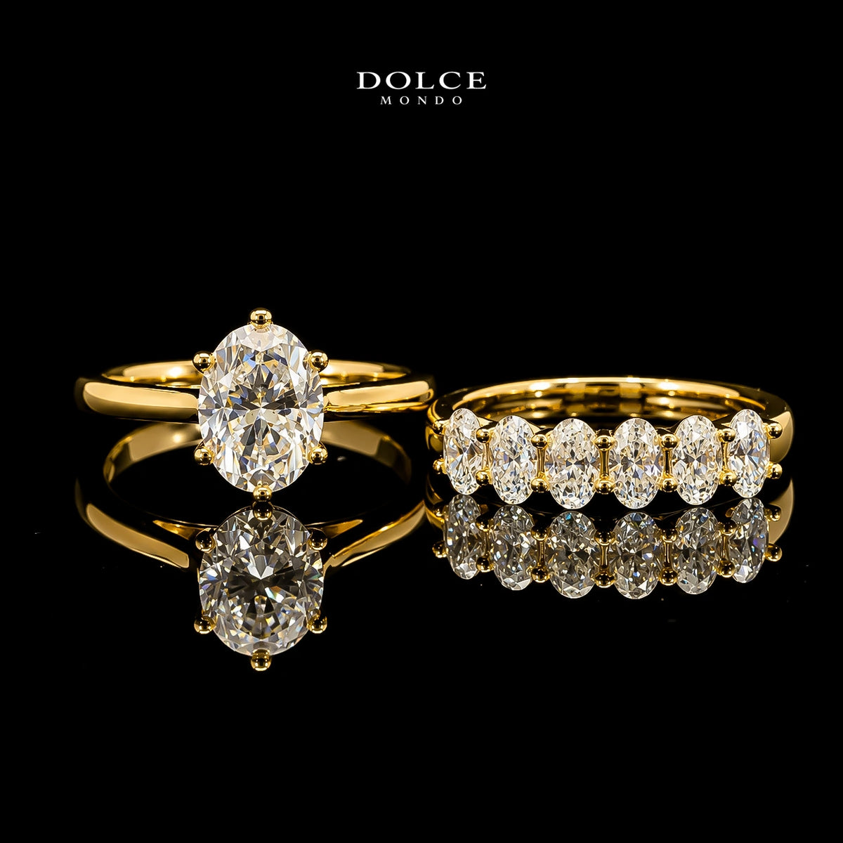 Oval Cut Dual Ring Set GRA Certified Moissanite Ring in 18K Gold Plated 925 Sterling Silver – 3.19 Carat