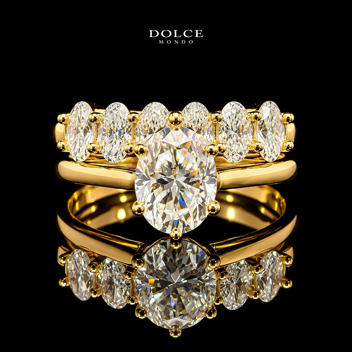 Oval Cut Dual Ring Set GRA Certified Moissanite Ring in 18K Gold Plated 925 Sterling Silver – 3.19 Carat