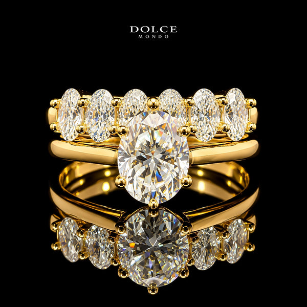 Oval Cut Dual Ring Set GRA Certified Moissanite Ring in 18K Gold Plated 925 Sterling Silver – 3.19 Carat