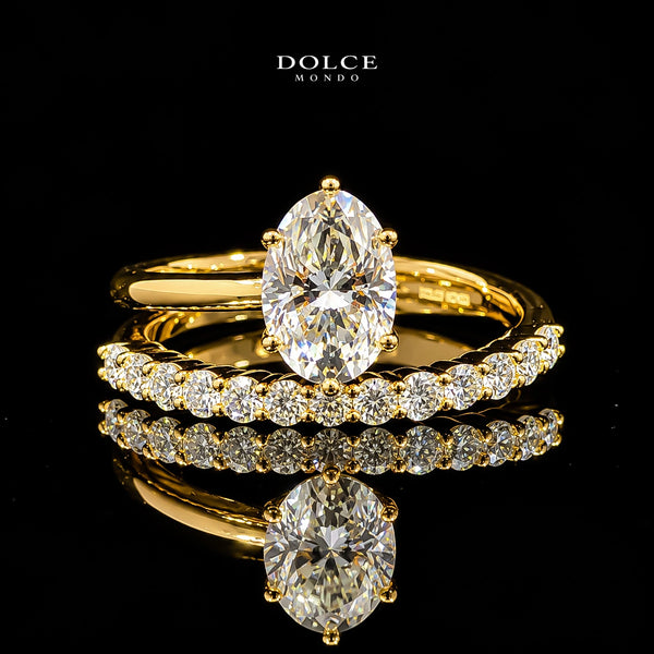 Oval Cut Bridal Ring Set GRA Certified Moissanite Ring in 18K Gold Plated 925 Sterling Silver – 1.86 Carat