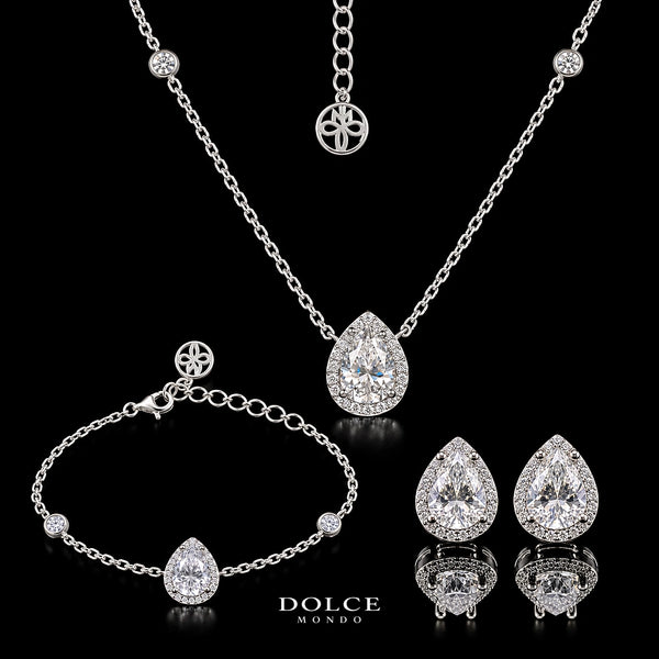 Yasmin Pear Cut GRA Certified Moissanite 3 Piece Set in 925 Sterling Silver Premium Rhodium Plated –  3.75 Carat