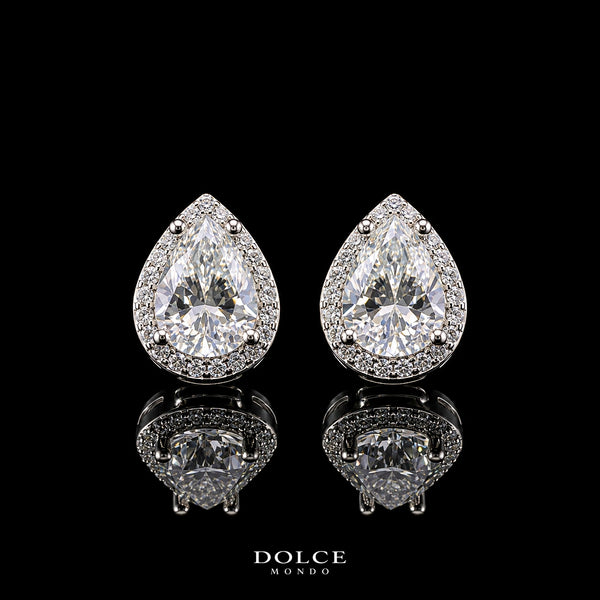 Yasmin Pear Cut GRA Certified Moissanite Earrings in 925 Sterling Silver Premium Rhodium Plated – 1.25 Carat