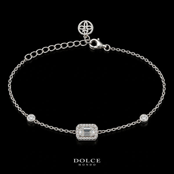 Mariam Emerald Cut GRA Certified Moissanite Bracelet in 925 Sterling Silver Premium Rhodium Plated – 0.50 Carat