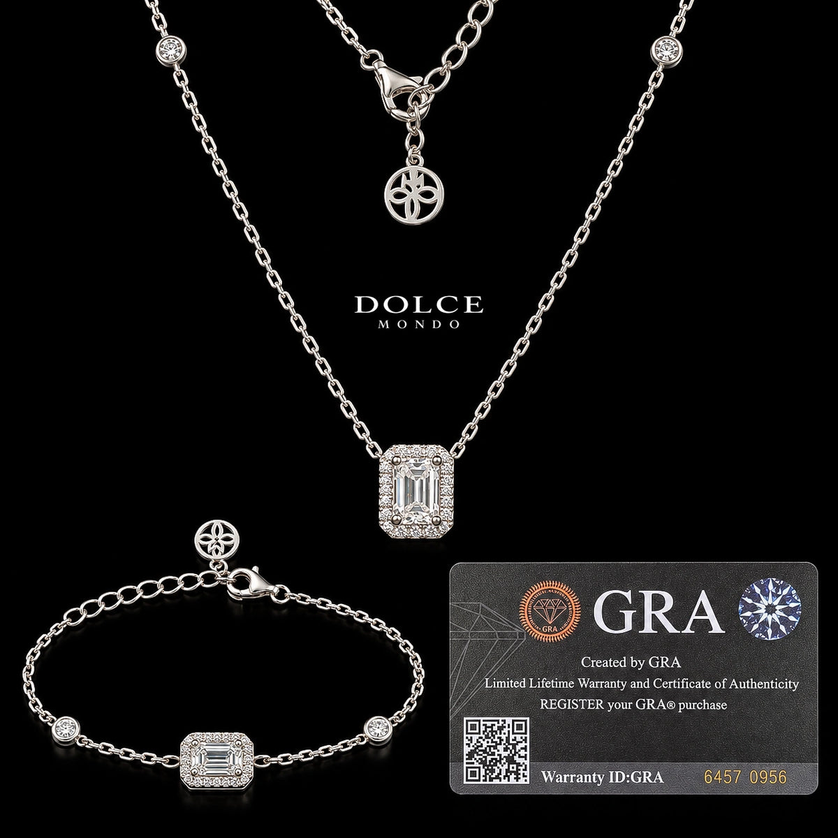 Mariam Emerald Cut GRA Certified Moissanite 2 Piece Set in 925 Sterling Silver Premium Rhodium Plated – 1.50 Carat
