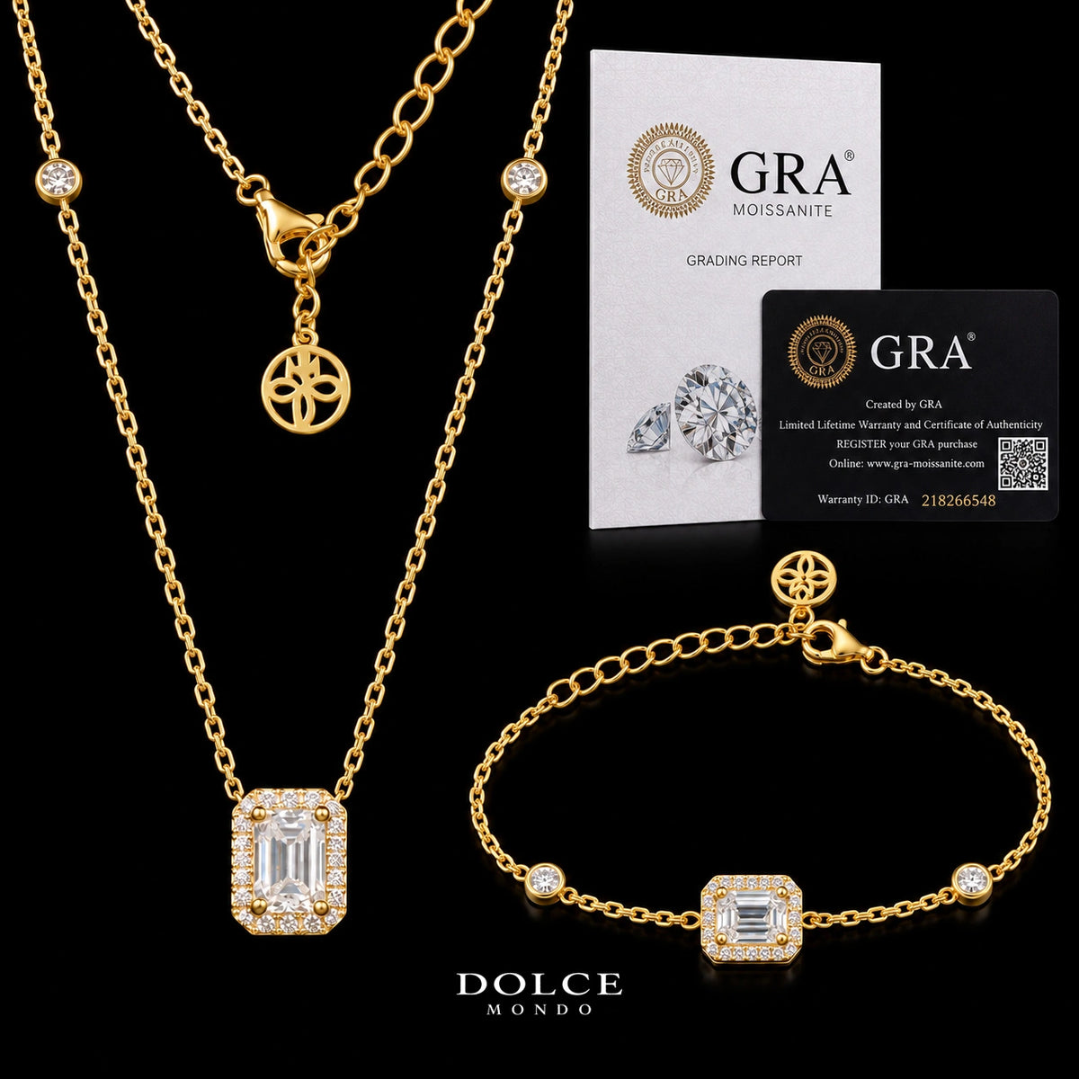 Salma Emerald Cut GRA Certified Moissanite 2 Piece Set in 925 Sterling Silver 18K Gold Plated – 1.50 Carat