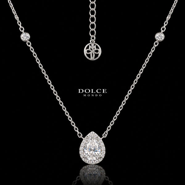 Yasmin Pear Cut GRA Certified Moissanite Necklace in 925 Sterling Silver Premium Rhodium Plated – 1.25 Carat
