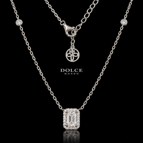Mariam Emerald Cut GRA Certified Moissanite Necklace in 925 Sterling Silver Premium Rhodium Plated – 1.00 Carat