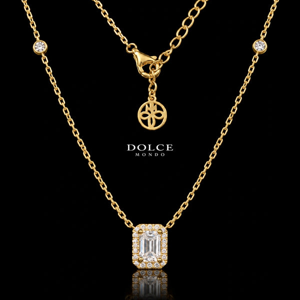 Salma Emerald Cut GRA Certified Moissanite Necklace in 925 Sterling Silver 18K Gold Plated – 1.00 Carat