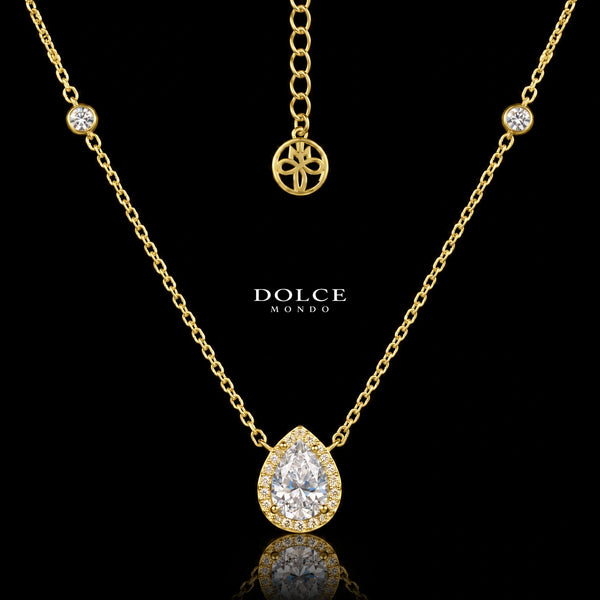 Noor Pear Cut GRA Certified Moissanite Necklace in 925 Sterling Silver 18K Gold Plated – 1.25 Carat
