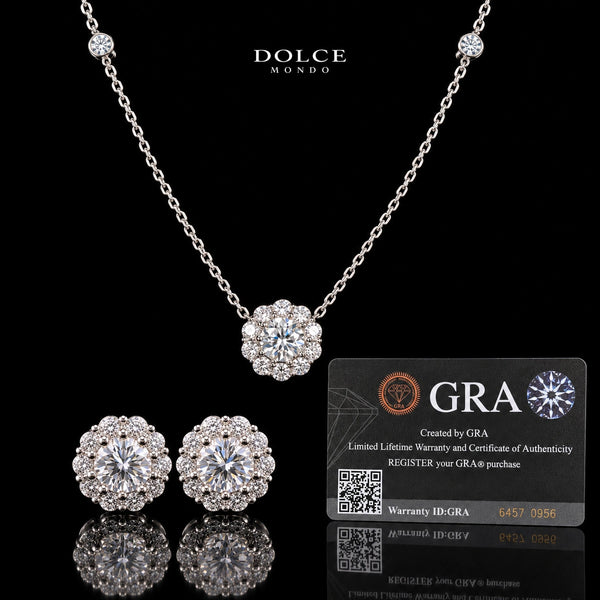 Amira Round Cut GRA Certified Moissanite 2 Piece Set in 925 Sterling Silver Premium Rhodium Plated – 1.00 Carat